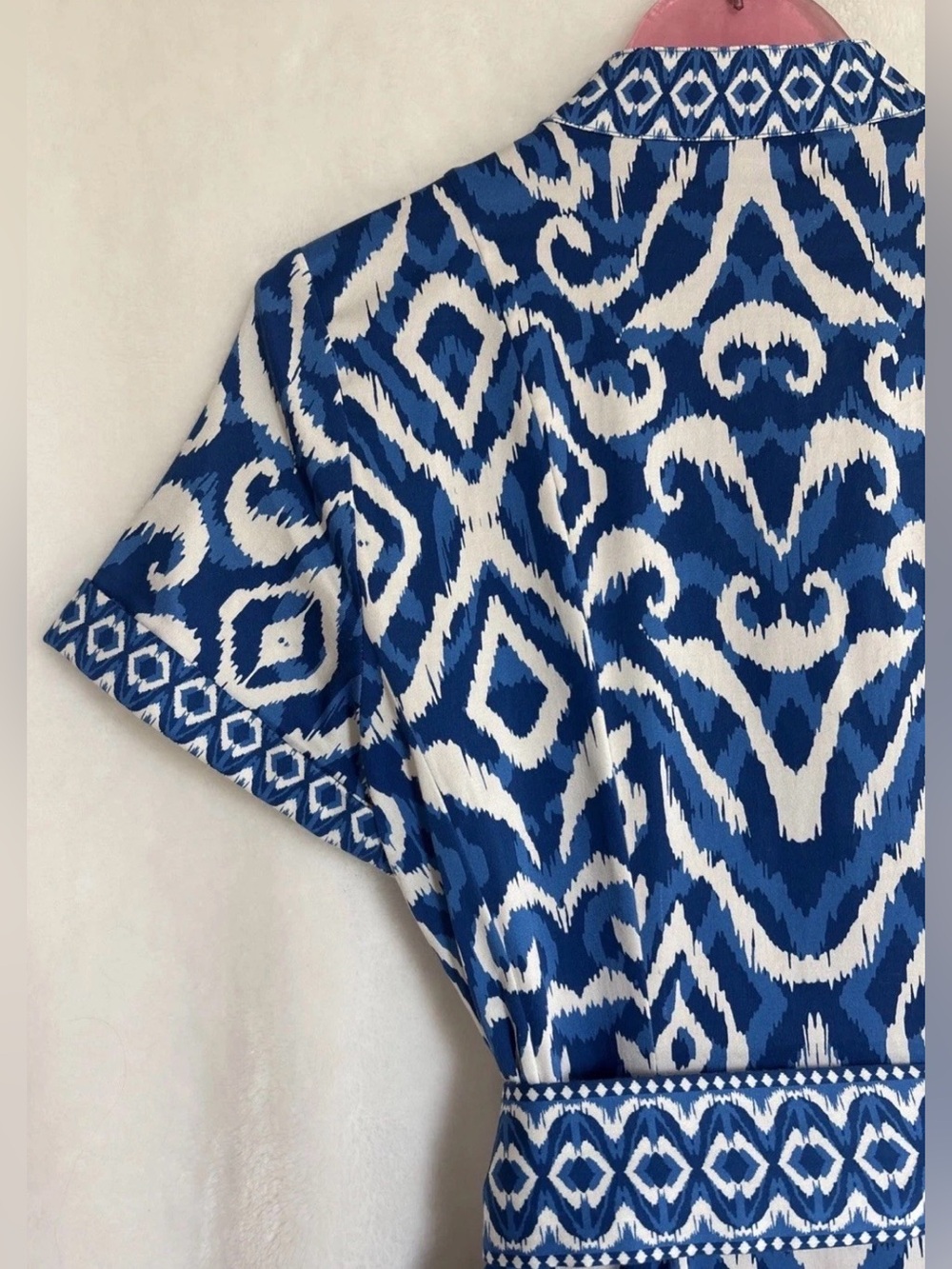 Alice + Olivia Rolled Sleeve Mini Shirt Dress Artisan Ikat French Blue Size 0 - Picture 13 of 16